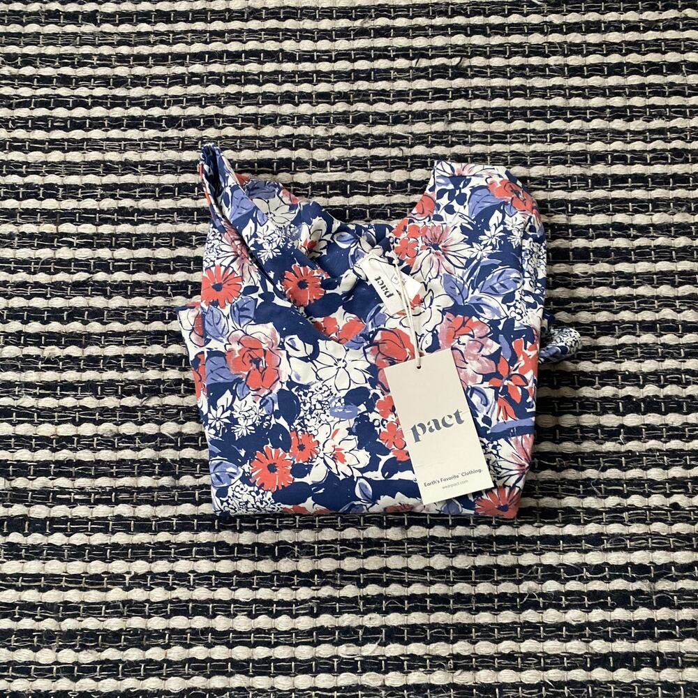 🌿Pact Womens Floral Organic Cotton 3/4 Sleeve V Neck Pocket Dress S